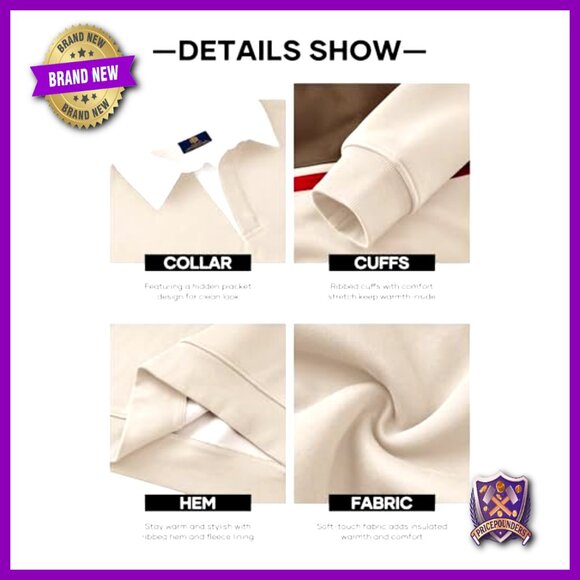 Men's Fleece-Lined Rugby Polo Sweatshirt Heavyweight Long Sleeve Regular Fit - Picture 5 of 7